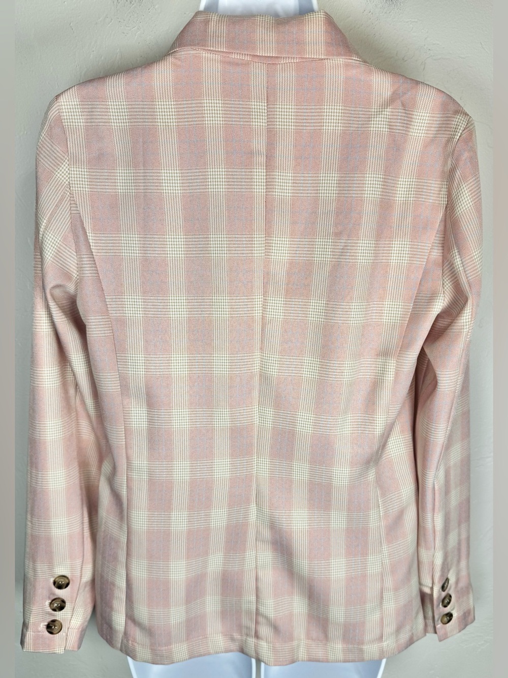 Hem & Thread Pink and Cream Plaid Double-Breasted Blazer Size Small - Picture 7 of 13